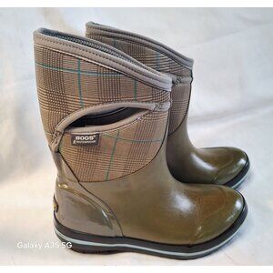 Bogs Womens Waterproof Prince Of Wales Mid Boots Size 7 Green Plaid Neo-Tech Ins